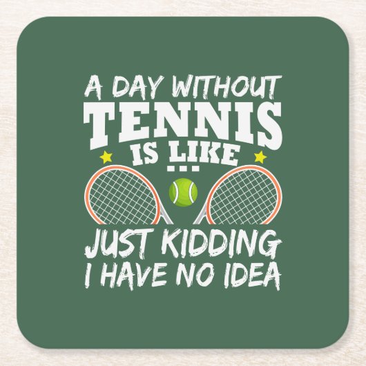 テニスおもしろい引用文タイポグラフィ スクエアペーパーコースター (正面)