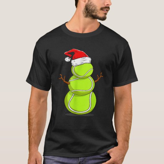 テニスおもしろい選手の雪だるまクリスマスウ男性へーム Tシャツ (正面)