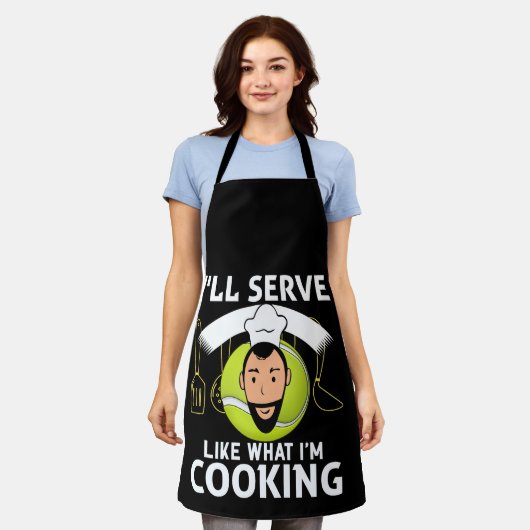 テニスおもしろい選手へのテニスの贈り物 エプロン (着用した状態)