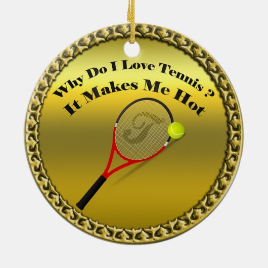 テニスが大好きなのになぜ熱くなる(金ゴールド) セラミックオーナメント (裏面)