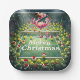 テニスとクリスマスをフラミンゴでテーマに  ペーパープレート
