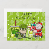 テニスとサンタクロースのハッピーホリデー シーズンポストカード (正面/裏面)