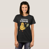 テニスに夢中のニワトリ Tシャツ (正面フル)