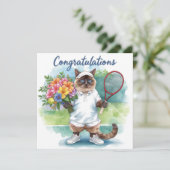 テニスのお祝い 花を手に カード (スタンド正面)