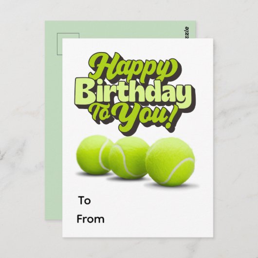 テニスのお誕生日おめでとう テニスボール付き ポストカード (正面/裏面)