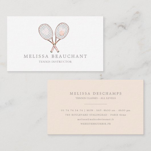 テニスのインストラクターのコーチのカスタムでエレガントなテンプレート 名刺 (正面/裏面)