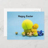 テニスのイースター休暇　鶏とボール付き ポストカード (正面/裏面)