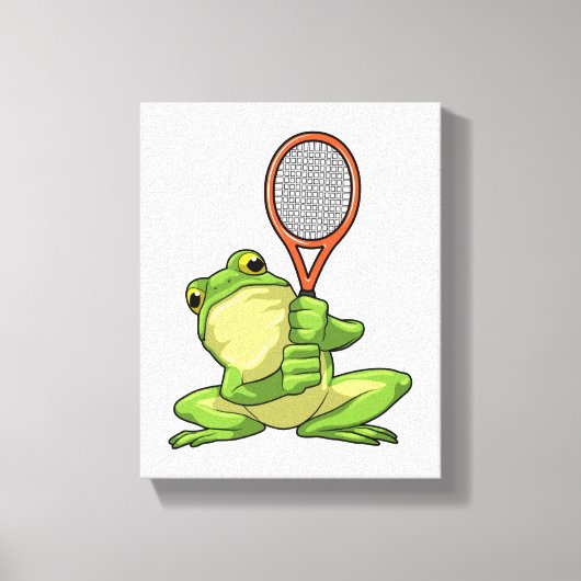テニスのカエルとテニスラケット キャンバスプリント (正面)