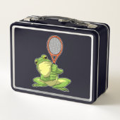 テニスのカエルとテニスラケット メタルランチボックス (裏面)