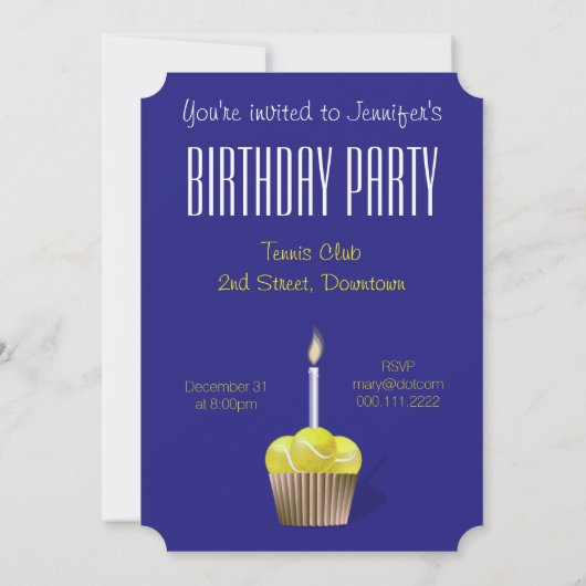 テニスのカップケーキ誕生日パーティー 招待状 (裏面)