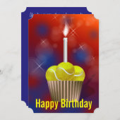 テニスのカップケーキ誕生日パーティー 招待状 (正面/裏面)