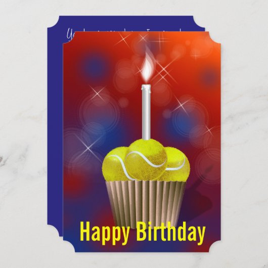 テニスのカップケーキ誕生日パーティー 招待状 (正面/裏面)