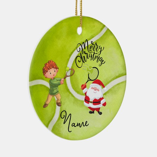 テニスのクリスマスとサンタクロースとの少年 セラミックオーナメント (右)