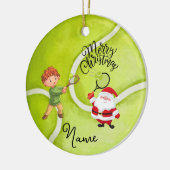 テニスのクリスマスとサンタクロースとの少年 セラミックオーナメント (左)