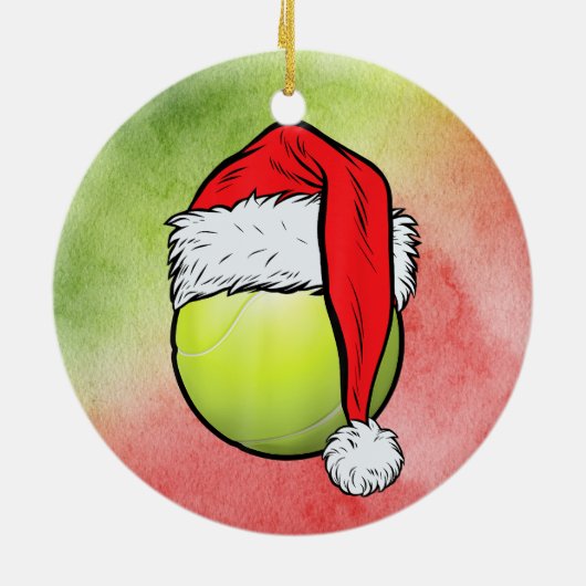 テニスのクリスマスとサンタクロースとの少年 セラミックオーナメント (裏面)