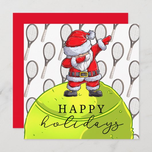 テニスのクリスマスとボール&ラケットとサンタ カード (正面/裏面)