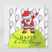 テニスのクリスマスとボール&ラケットとサンタ カード (正面)