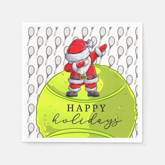テニスのクリスマスとボール&ラケットとサンタ スタンダードカクテルナプキン (正面)