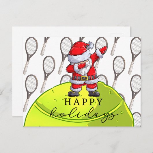 テニスのクリスマスとボール&ラケットとサンタ ポストカード (正面/裏面)
