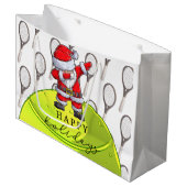 テニスのクリスマスとボール&ラケットとサンタ ラージペーパーバッグ (正面アングル)