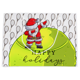 テニスのクリスマスとボール&ラケットサンタクロース ラージペーパーバッグ