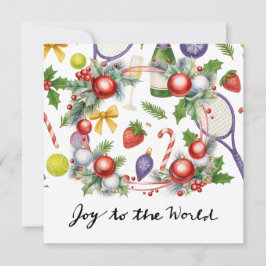 テニスのクリスマスとラケットとクリスマスリース シーズンカード