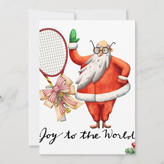 テニスのクリスマスとラケットとクリスマスリース シーズンカード (正面)