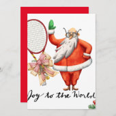 テニスのクリスマスとラケットとクリスマスリース シーズンカード (正面/裏面)