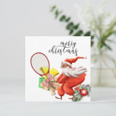 テニスのクリスマスとラケットとクリスマスリース シーズンカード (スタンド正面)