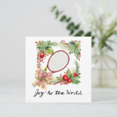 テニスのクリスマスとラケットとクリスマスリース シーズンカード (スタンド正面)