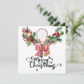 テニスのクリスマスとラケットとクリスマスリース シーズンカード (スタンド正面)