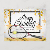 テニスのクリスマスとラケットとボールで新年 シーズンポストカード (正面)