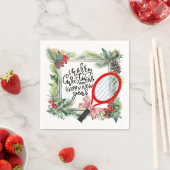 テニスのクリスマスと新年の選手の水色 スタンダードカクテルナプキン (インサイチュ)