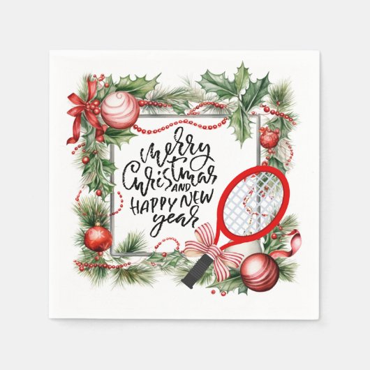 テニスのクリスマスと新年の選手の水色 スタンダードカクテルナプキン (正面)