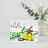 テニスのクリスマスのボールとリボン付き装飾 シーズンポストカード (スタンド正面)