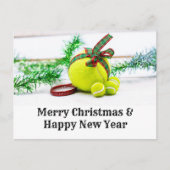 テニスのクリスマスのボールとリボン付き装飾 ポストカード (正面)