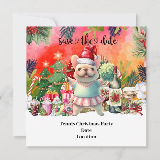 テニスのクリスマスをテーマにしたテニスパーティーの招待状です。 セーブザデート (正面)