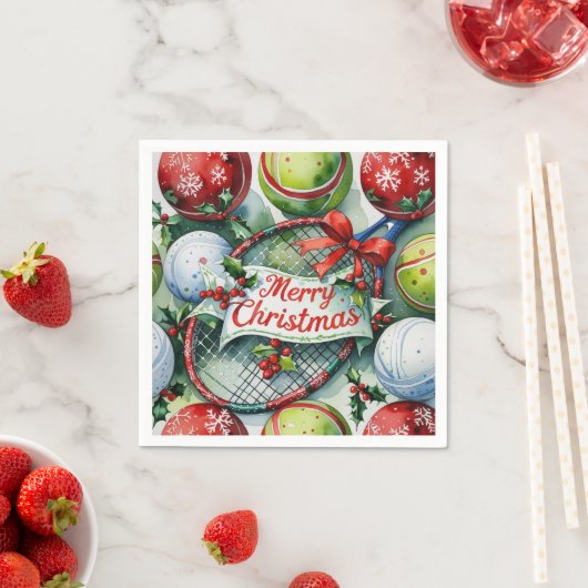 テニスのクリスマスをテーマにしたプレーヤー スタンダードカクテルナプキン (インサイチュ)