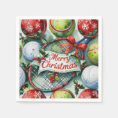 テニスのクリスマスをテーマにしたプレーヤー スタンダードカクテルナプキン (正面)