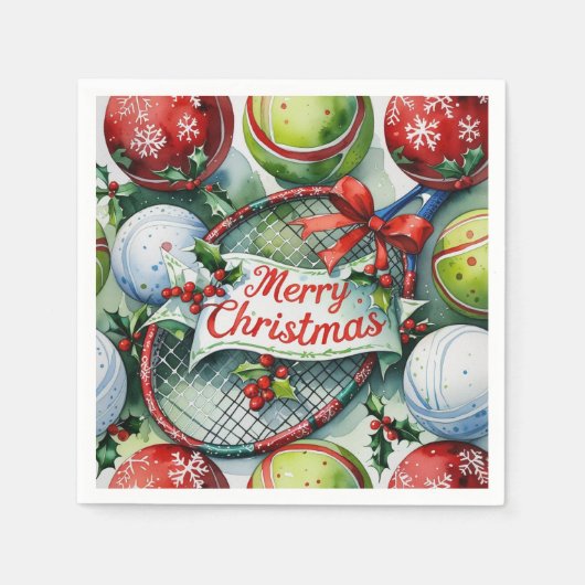 テニスのクリスマスをテーマにしたプレーヤー スタンダードカクテルナプキン (正面)