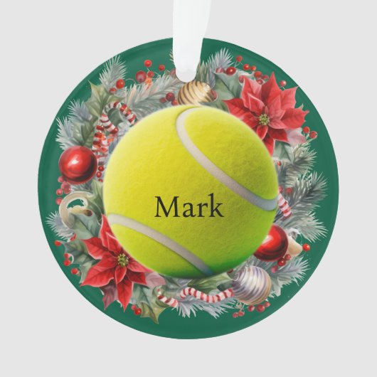 テニスのクリスマスをテーマにした オーナメント (正面)