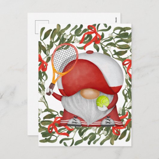 テニスのクリスマスをテーマにした シーズンポストカード (正面/裏面)