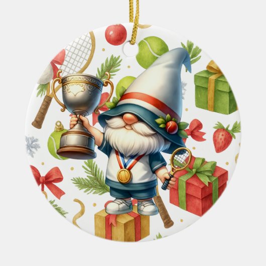 テニスのクリスマスをテーマにした セラミックオーナメント (正面)