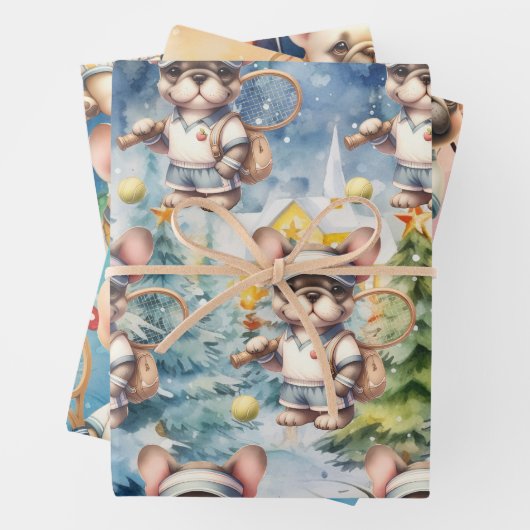 テニスのクリスマスをテーマにした ラッピングペーパーシート (インサイチュ)