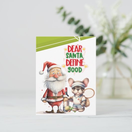 テニスのクリスマスサンタとテニスプレーヤー シーズンポストカード (スタンド正面)