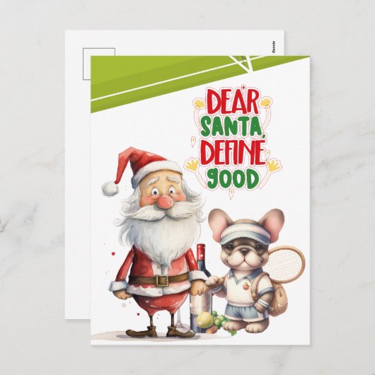 テニスのクリスマスサンタとテニスプレーヤー シーズンポストカード (正面/裏面)