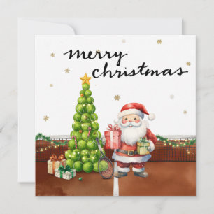 テニスのクリスマスツリーとコート上のサンタクロース シーズンカード