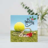 テニスのクリスマステニスボールとラケット シーズンカード (スタンド正面)