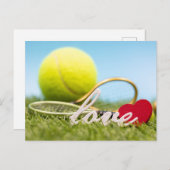テニスのクリスマステニスボールとラケット シーズンポストカード (正面/裏面)