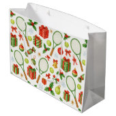 テニスのクリスマスボールとラケットギフトのためのパーティー ラージペーパーバッグ (裏面アングル)